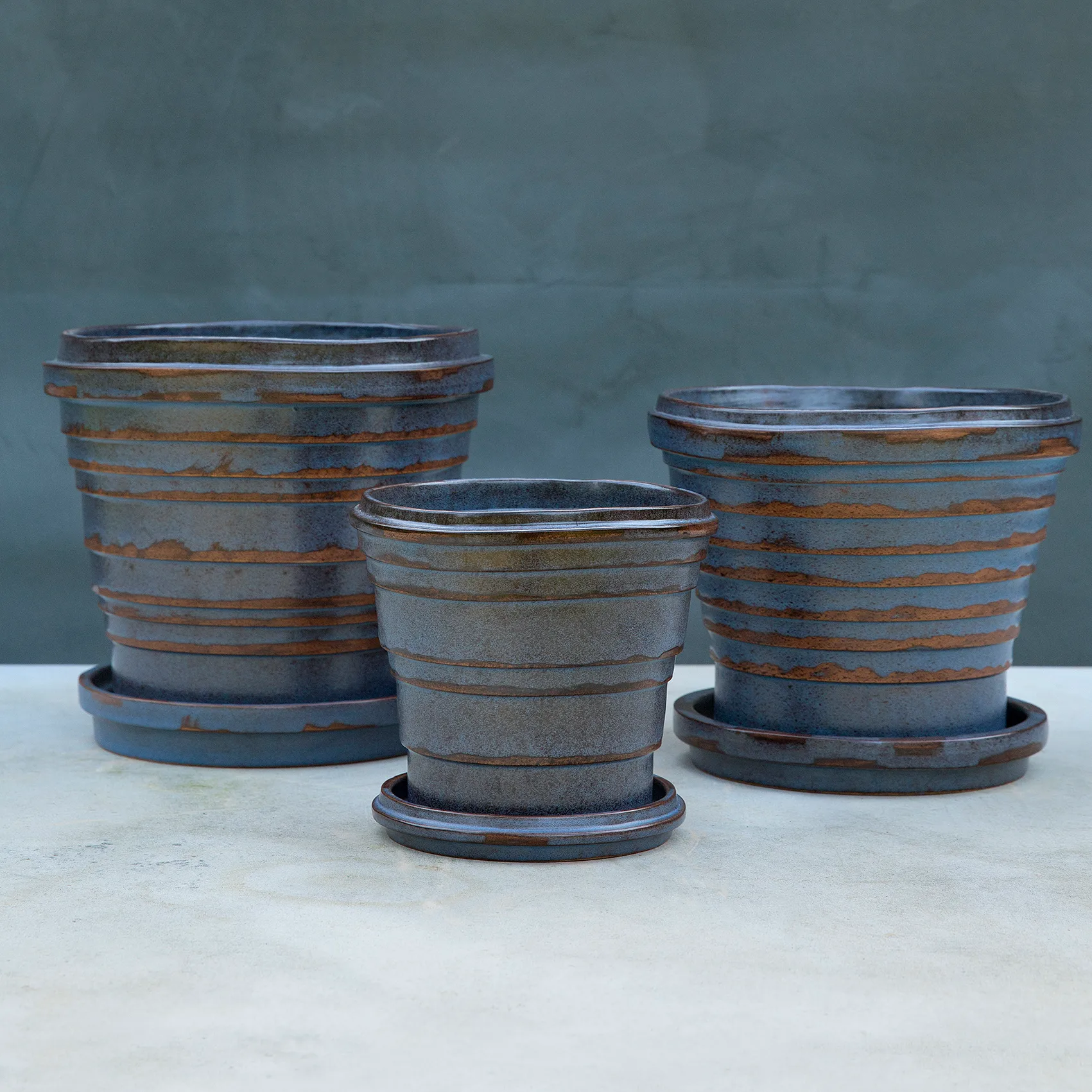 Planet Vintage Metalic flower pot Ø21 cm, Blue brown Bergs Potter