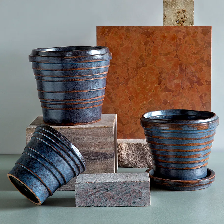 Planet Vintage Metalic flower pot Ø25 cm, Blue brown Bergs Potter