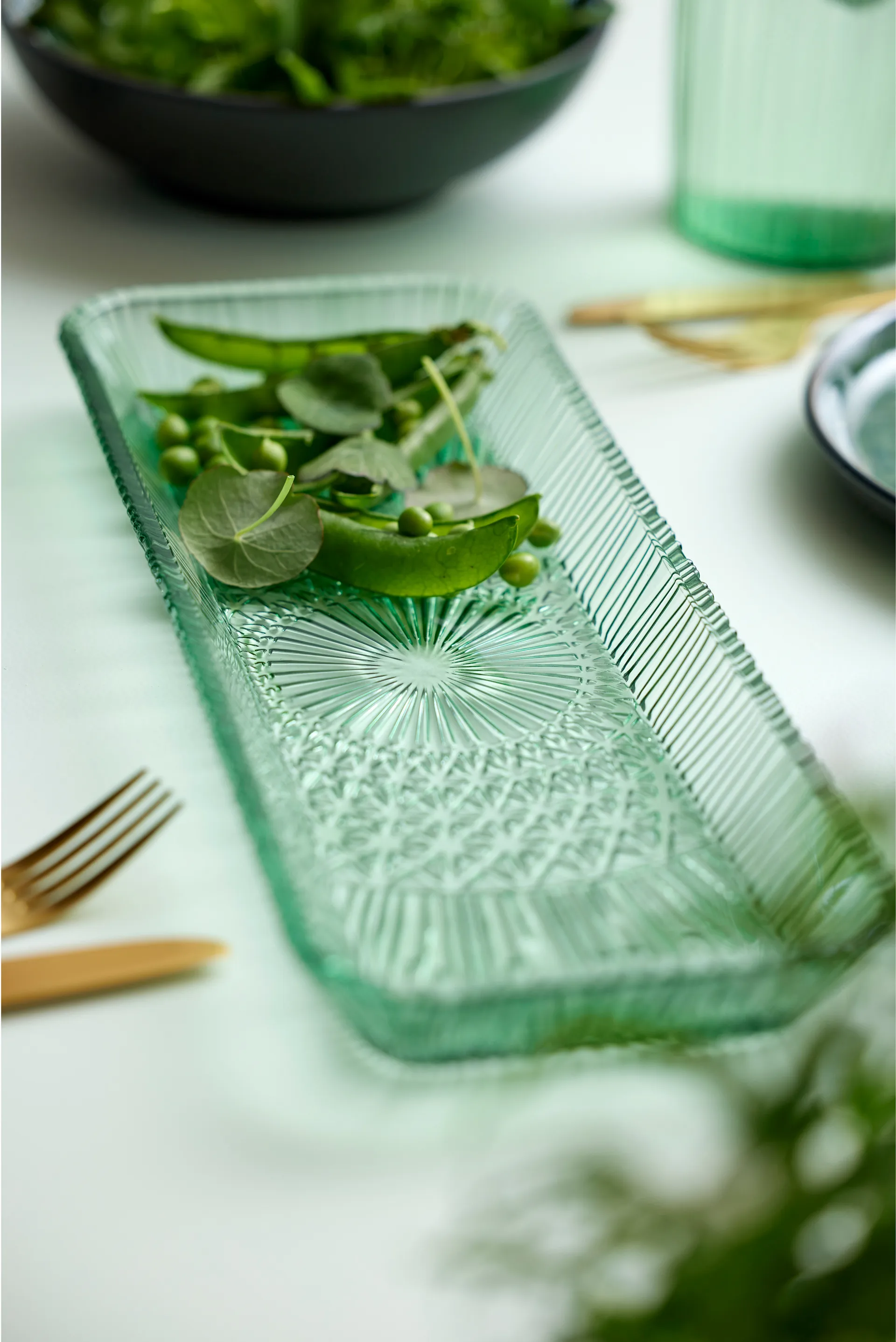 Kusintha serving dish rectangular 14x38 cm, Green Bitz