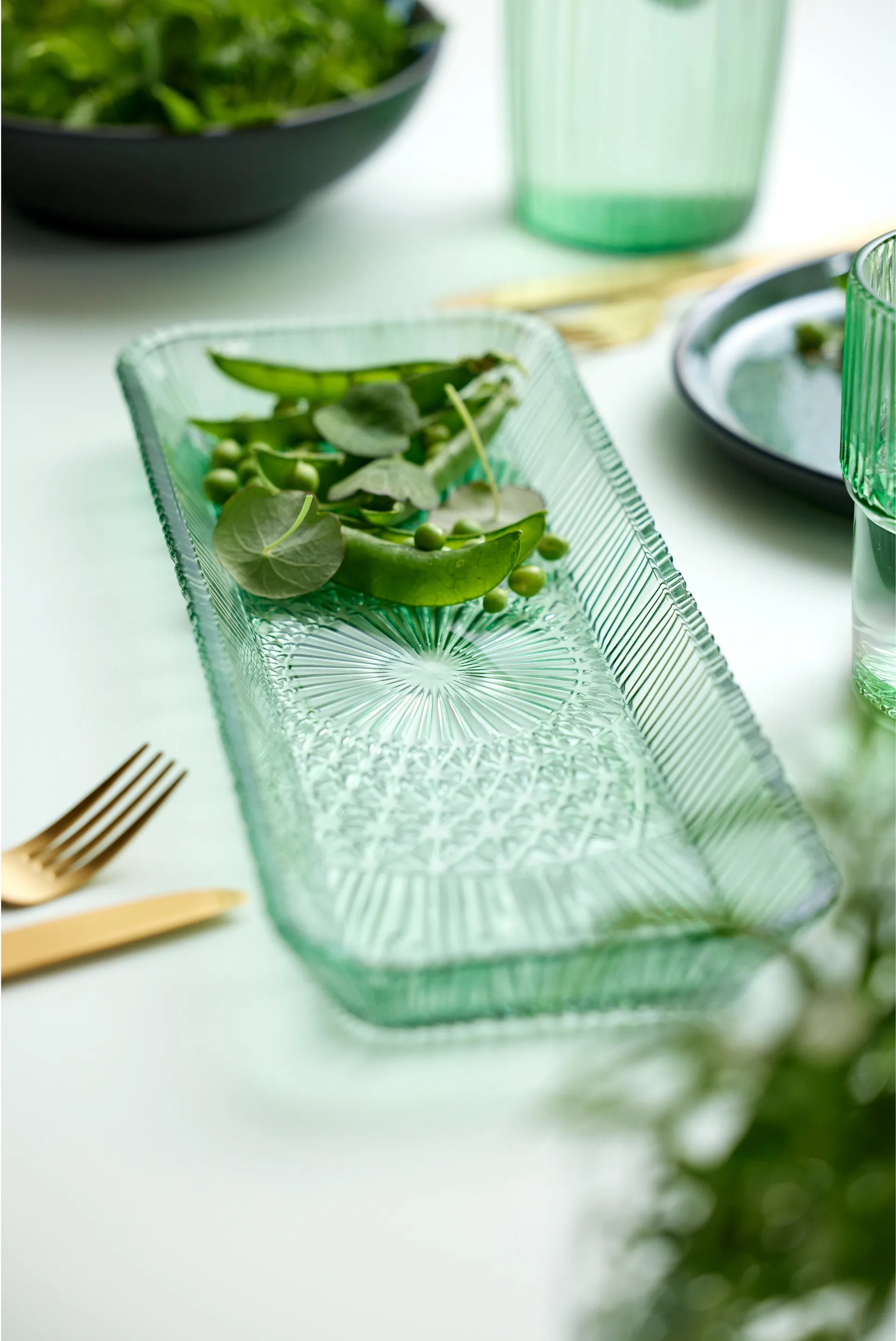 Kusintha serving dish rectangular 14x38 cm, Green Bitz