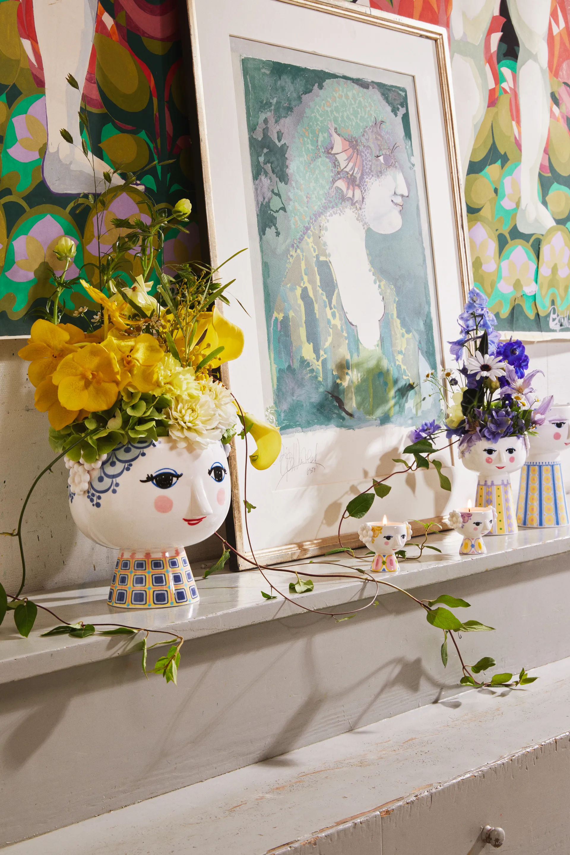 Eva candle holder Ø6.5 cm 2-pack, Yellow-lavender Bjørn Wiinblad