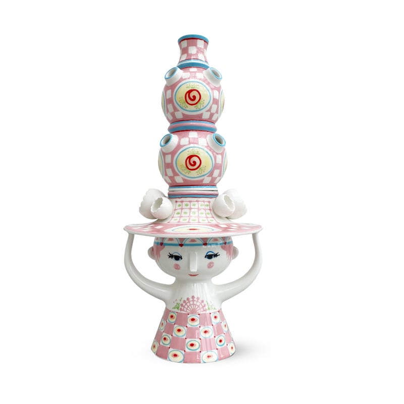 Bjørn Wiinblad Lady with hat vase 50 cm Pink