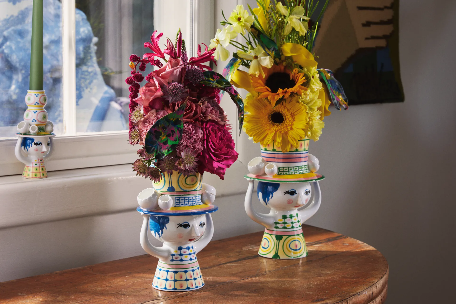 Lady with hat vase H20.5 cm, Blue Bjørn Wiinblad