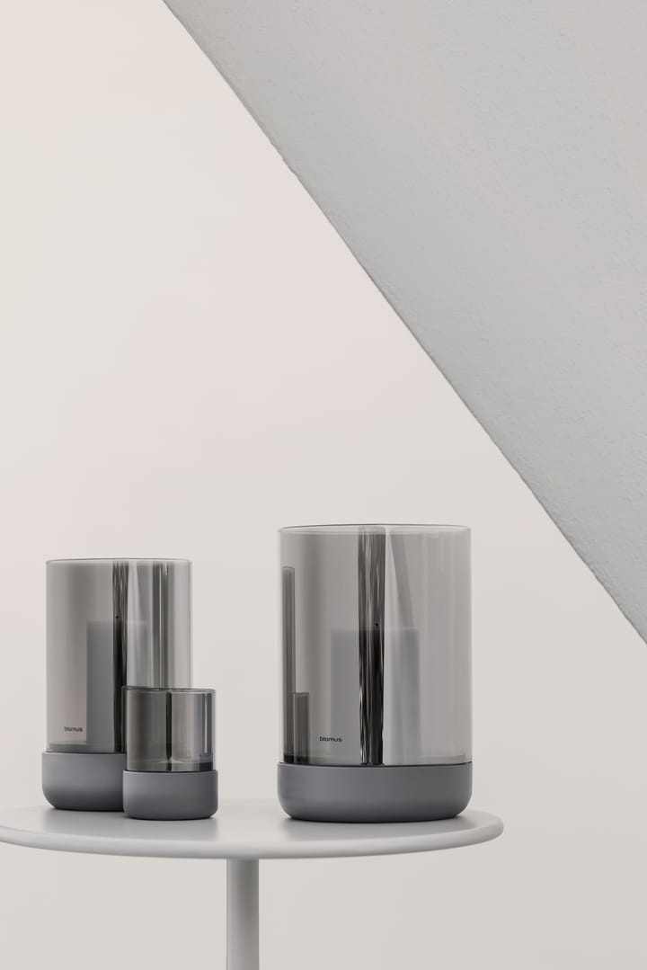 Calma lantern with block candle Ø12 cm, Gray-smoke Blomus
