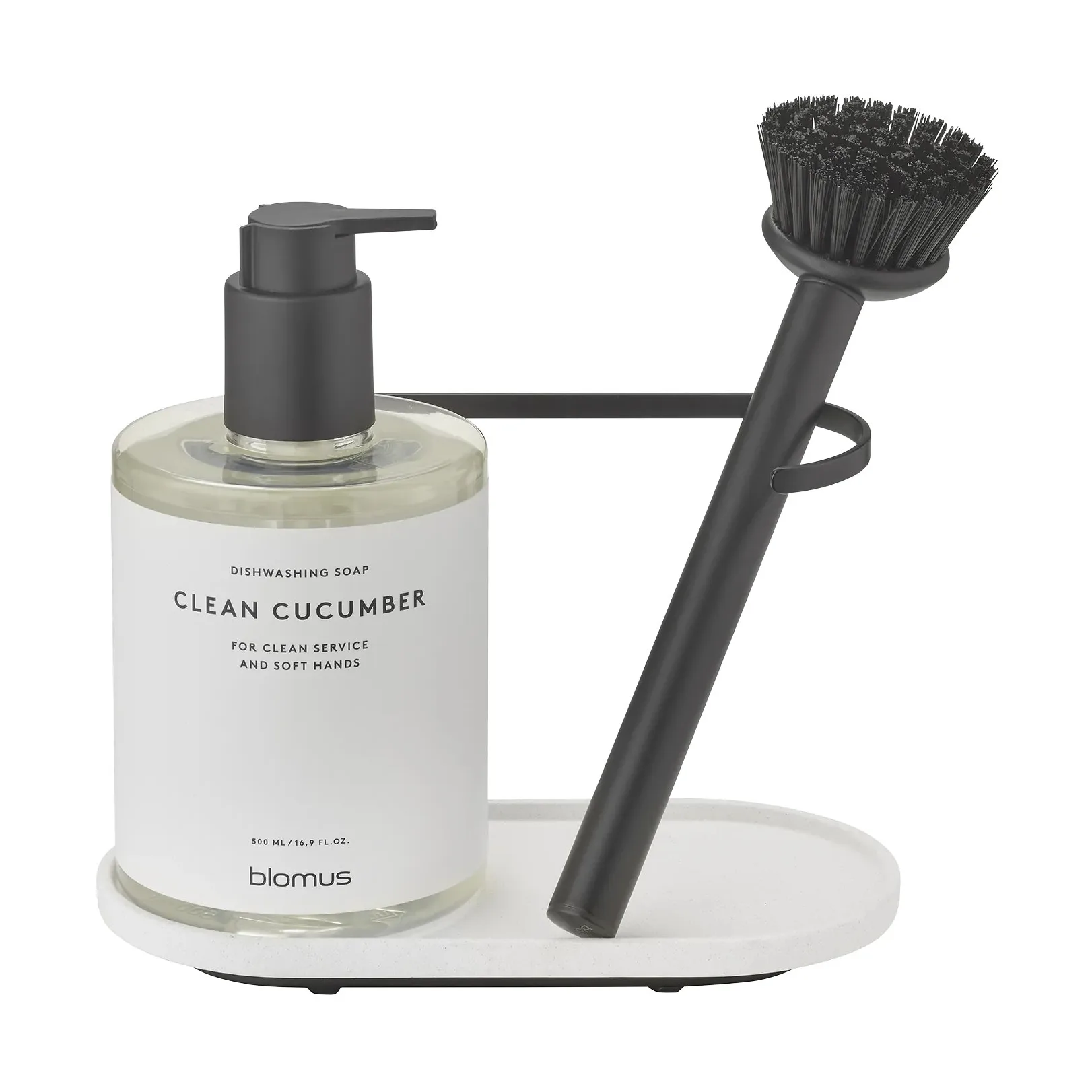 Dhuva dish brush and soap holder, Lily White blomus