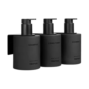 Kirei glass bottles incl. wall holder, 3-pack - Smoke, glue-mounted - blomus