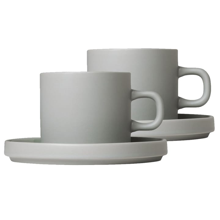 Pilar coffee mug with saucer 2-pack - Mirage grey - blomus