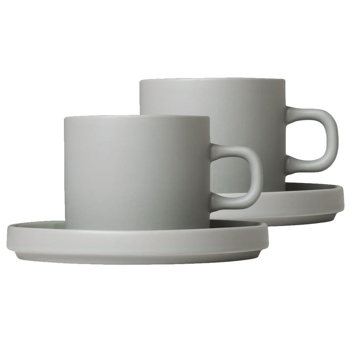 Pilar coffee mug with saucer 2-pack - Mirage grey - Blomus