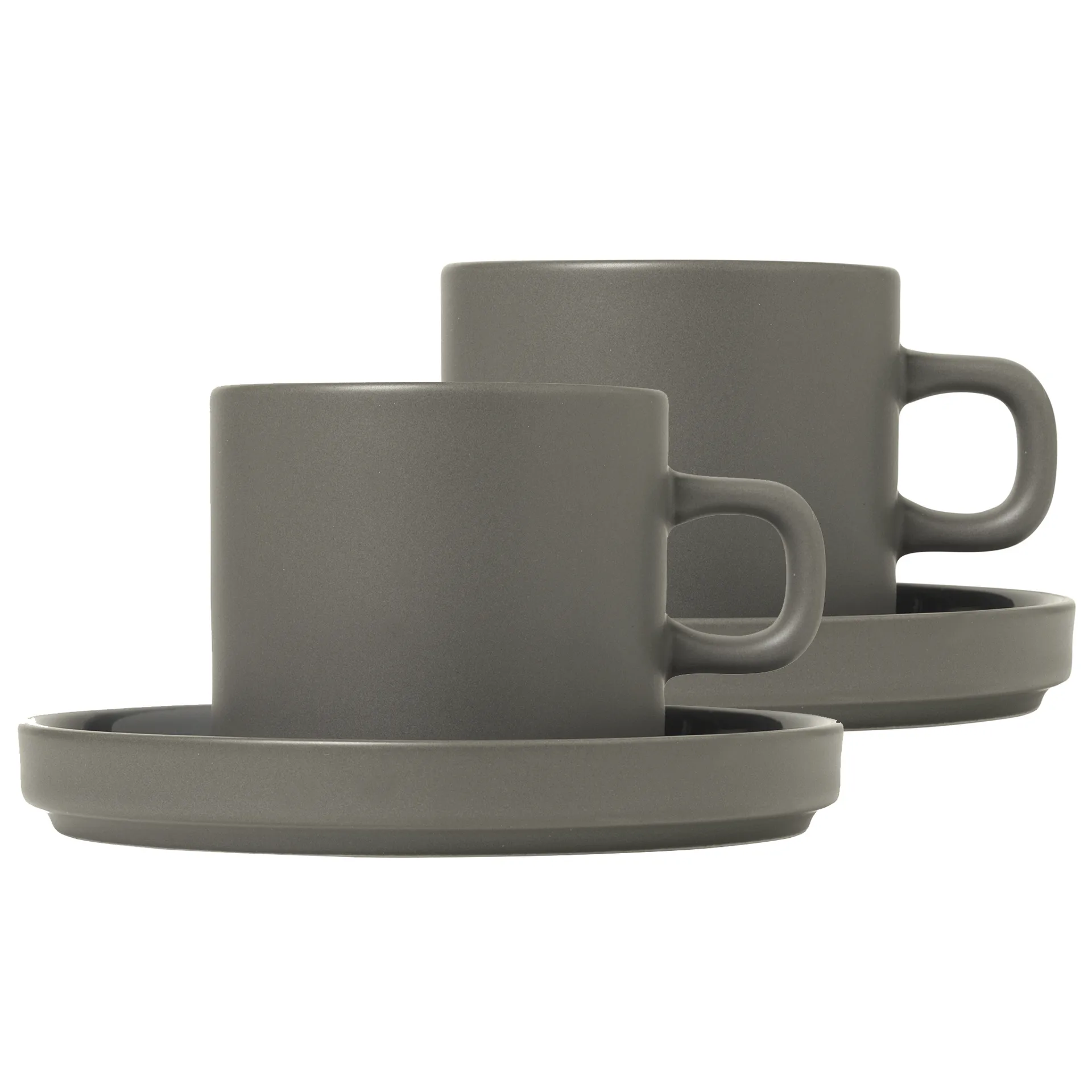 Pilar coffee mug with saucer 2-pack, Pewter blomus
