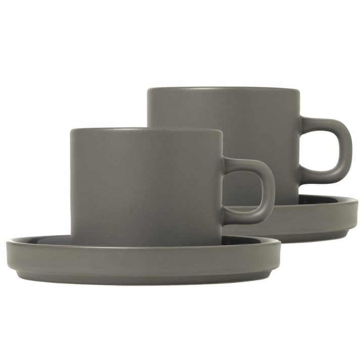 Pilar coffee mug with saucer 2-pack - Pewter - Blomus