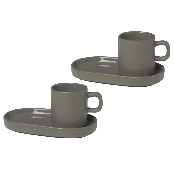 Pilar espresso cup with saucer 2-pack - Pewter - blomus