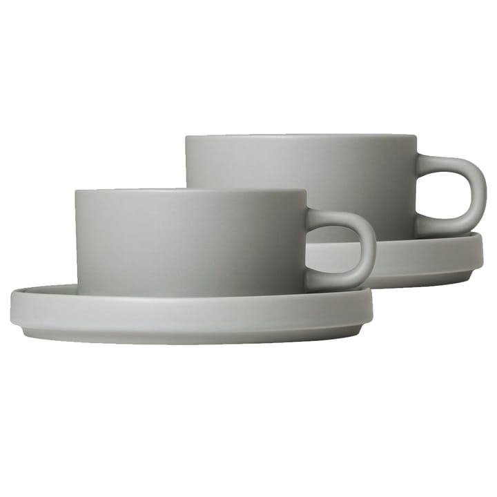 Pilar mug with saucer 2-pack - Mirage grey - blomus