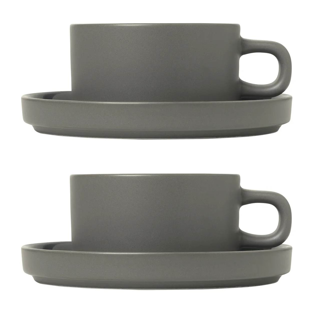 blomus Pilar mug with saucer 2-pack Pewter | Scandinavian Design | Coffee cups | Grey