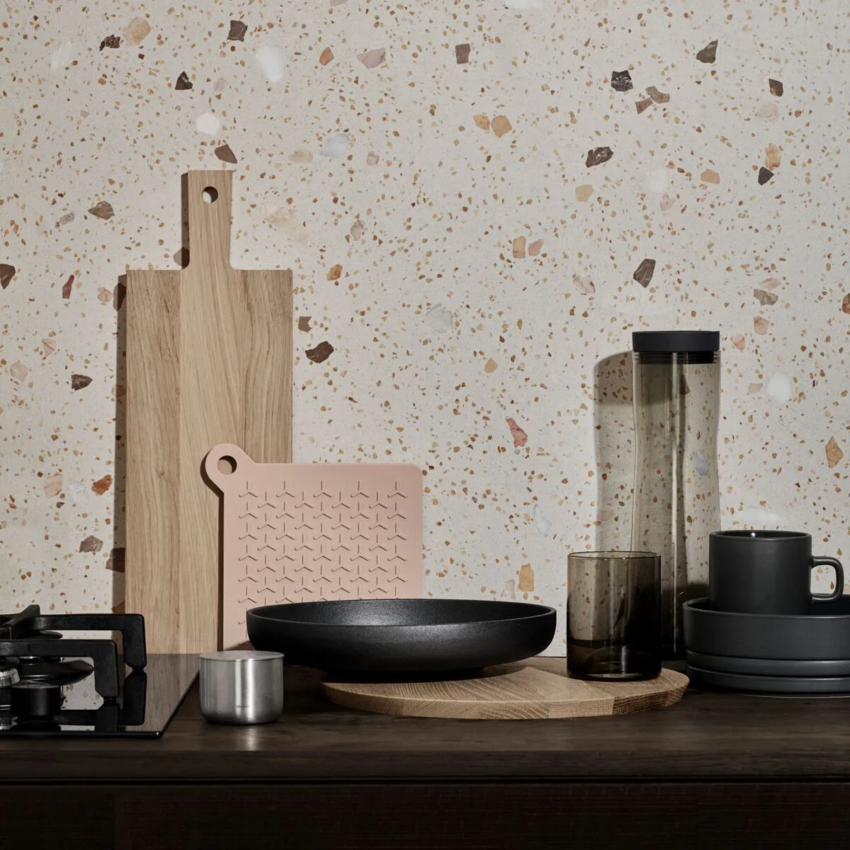 Wave tumbler glass 2-pack, Black blomus