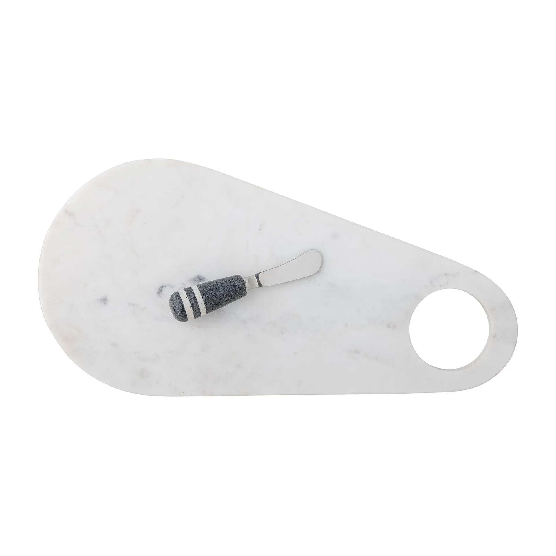Abrielle cheese knife with cutting board 20x42 cm, White marble-stainless steel Bloomingville