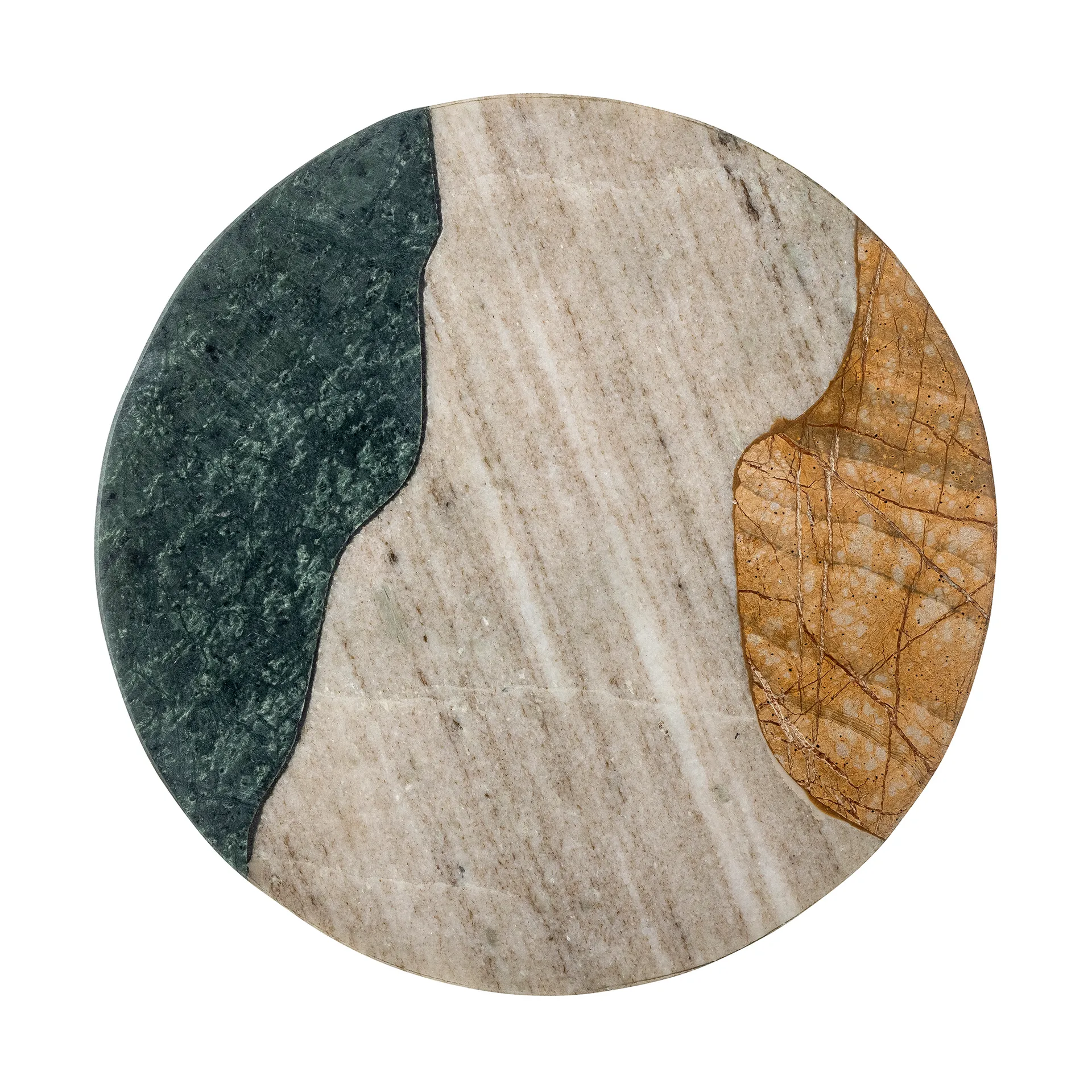 Adelaide cutting board Ø25 cm, Green-white-yellow marble Bloomingville