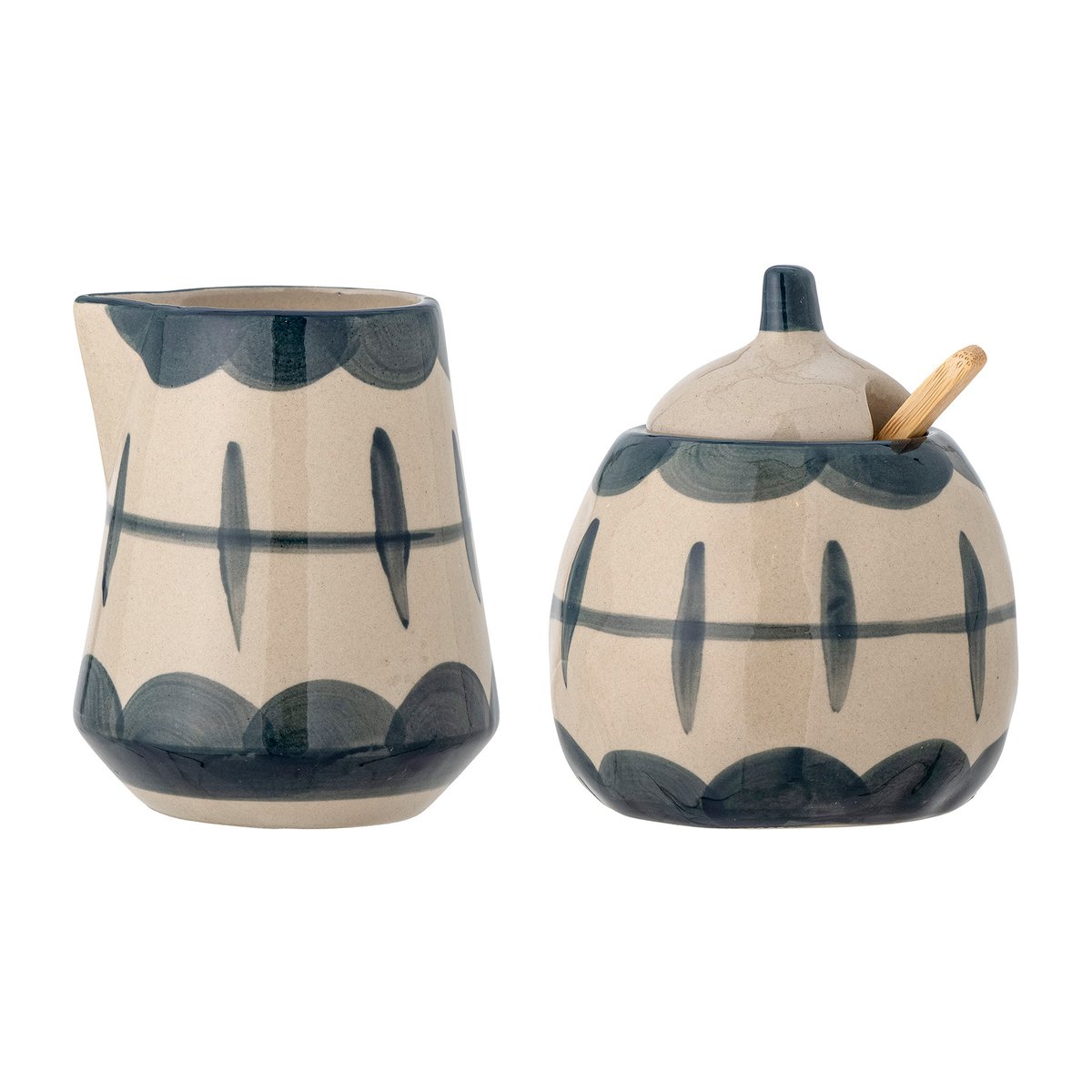 Bloomingville Allium milk pitcher and sugar bowl Blue waves-bamboo