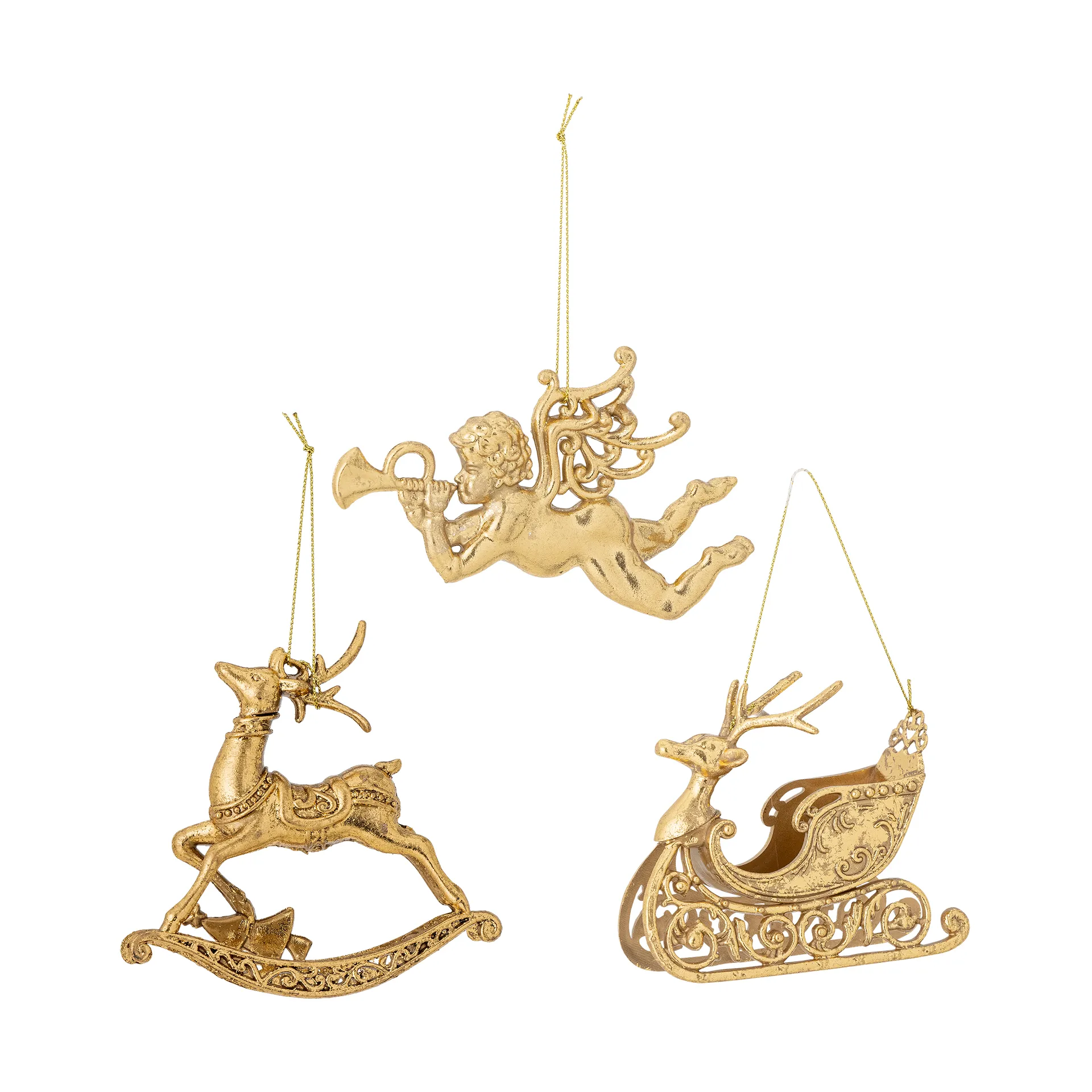 Anisa Christmas ornaments 3 pieces, Brass Bloomingville