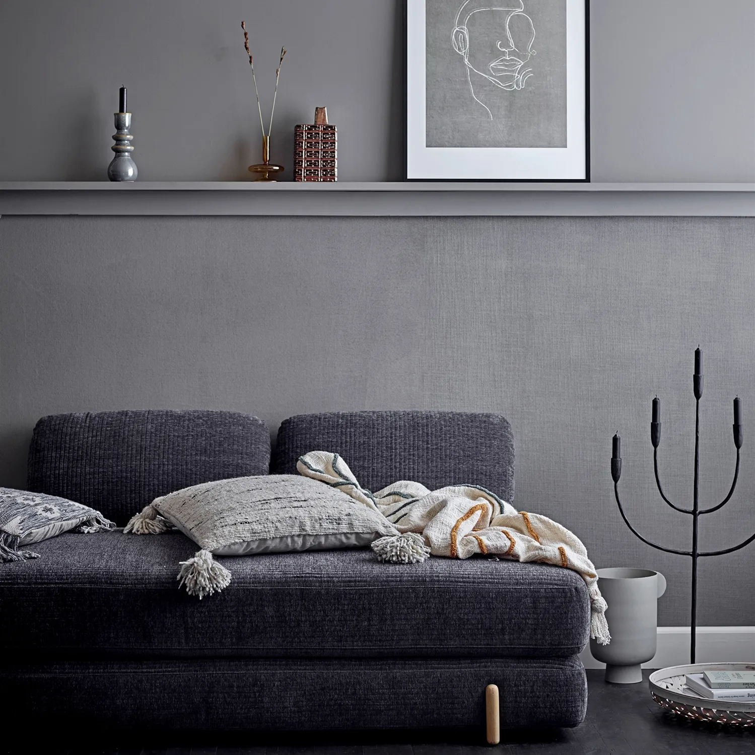 Bloomingville cotton throw with embroidery 125x150 cm, nature Bloomingville