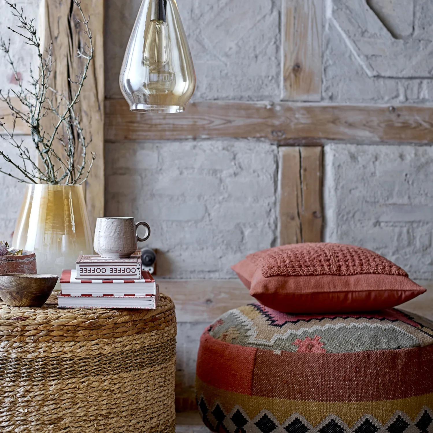 Bloomingville cushion with woven pattern 45x45 cm, Red Bloomingville