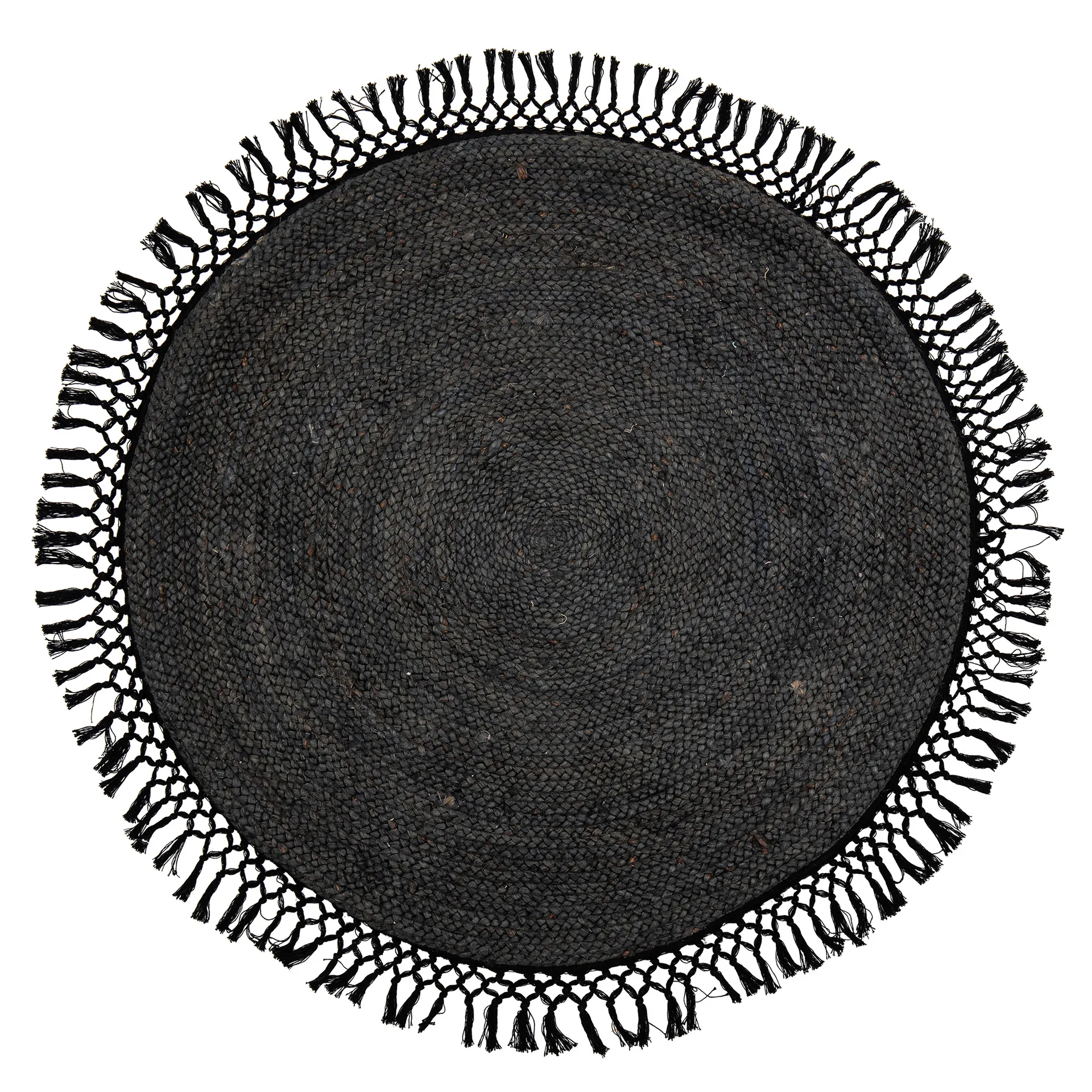 Bloomingville jute rug with fringes Ø122 cm, Black Bloomingville
