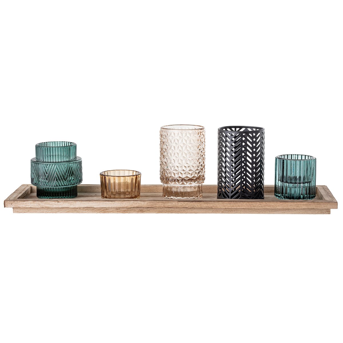 Bloomingville lantern with wooden tray 6 pieces multi