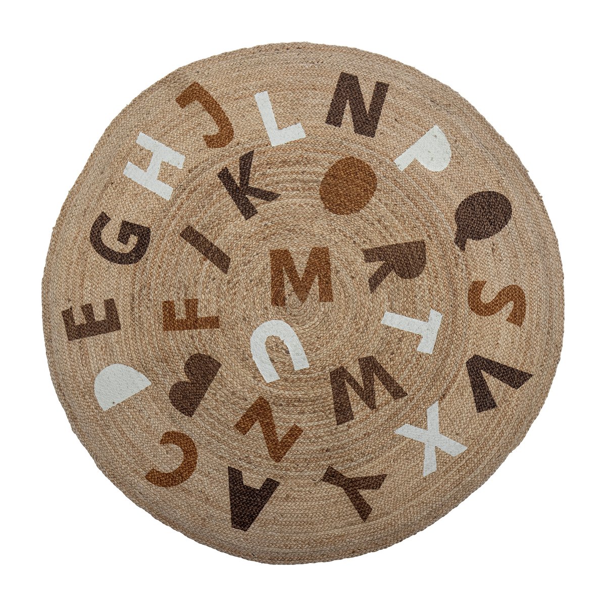 Bloomingville Dinne jute rug o130 cm Alphabet | Scandinavian Design | Fringe & Deep pile rugs | Multi