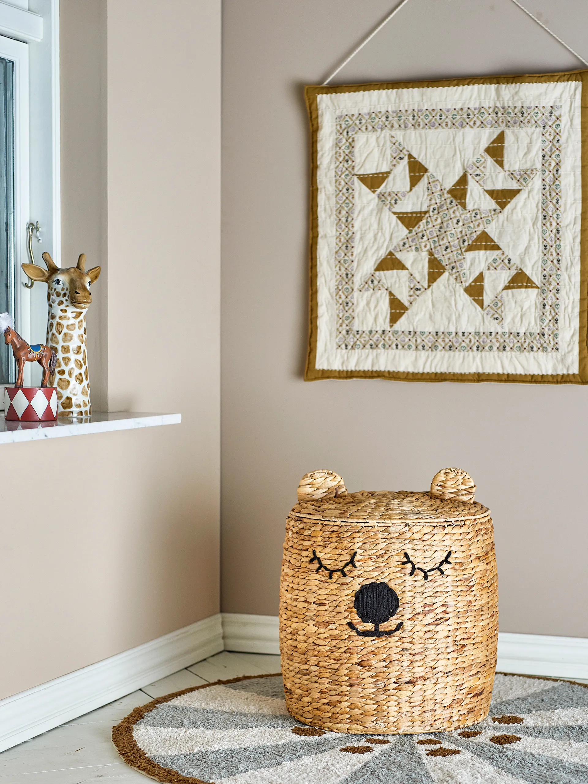 Dolma storage basket with lid Ø42x50 cm, Nature Bloomingville