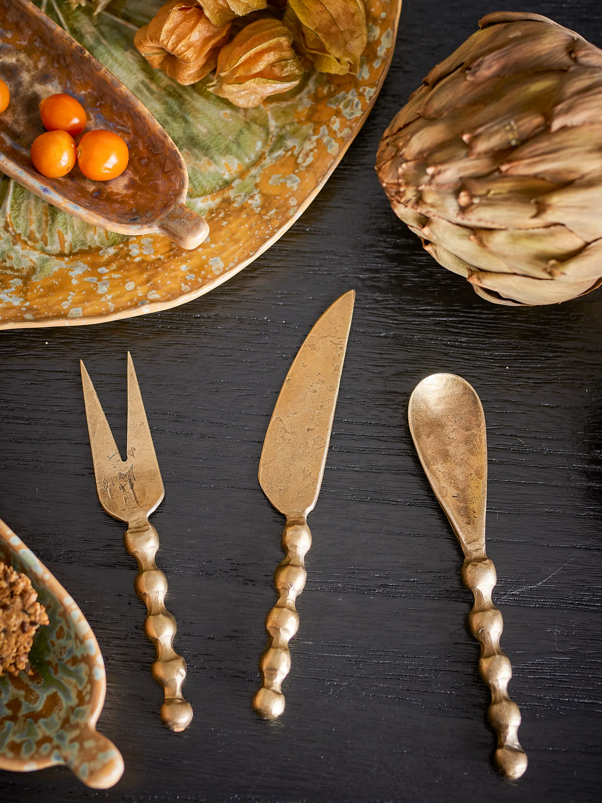 Haolin cheese knives, 3-piece, Brass Bloomingville