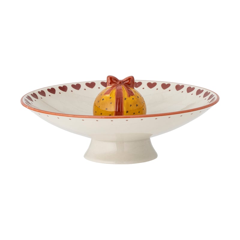 Bloomingville Jolly serving bowl on foot Ø24 cm White-red