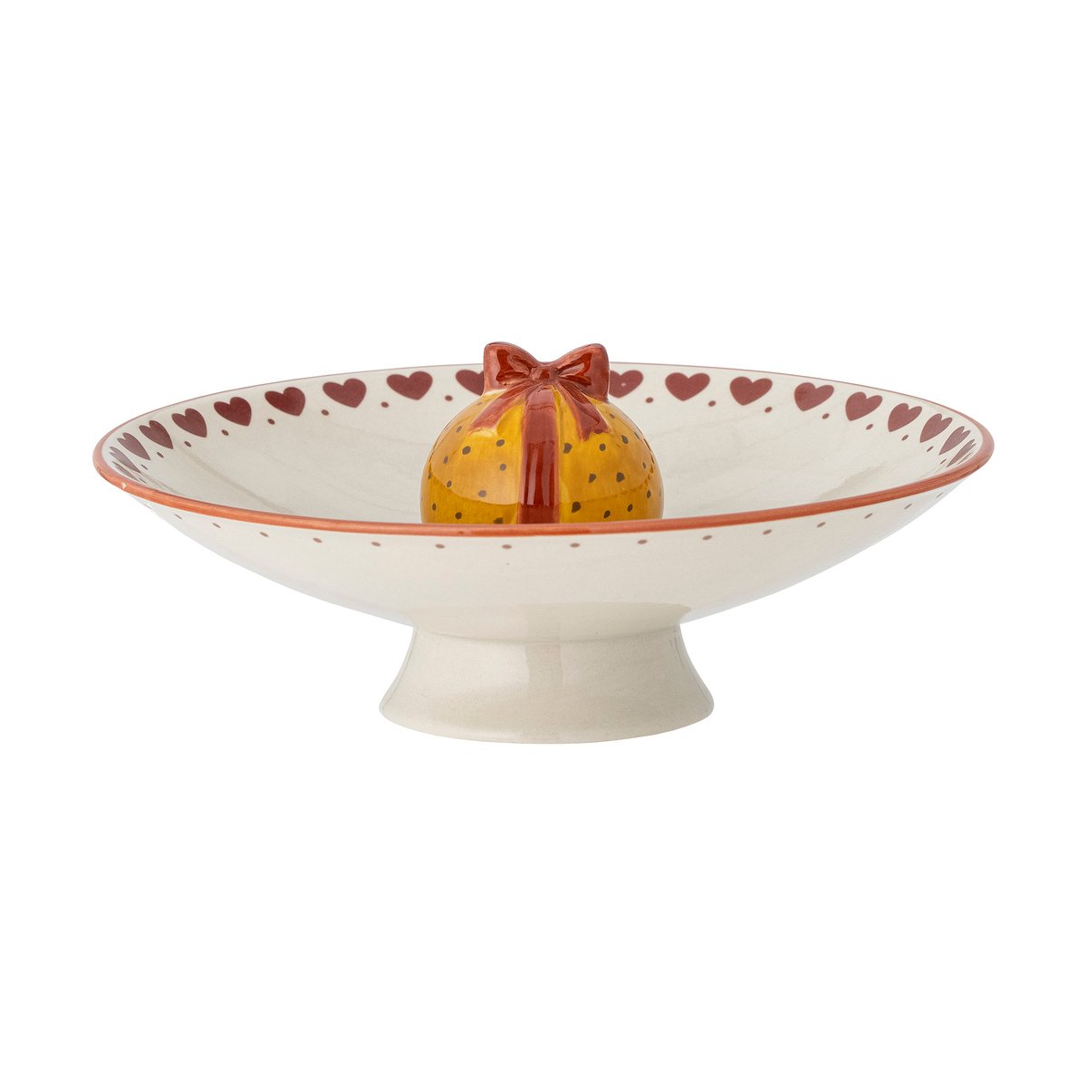 Bloomingville Jolly serving bowl on foot Ø24 cm White-red