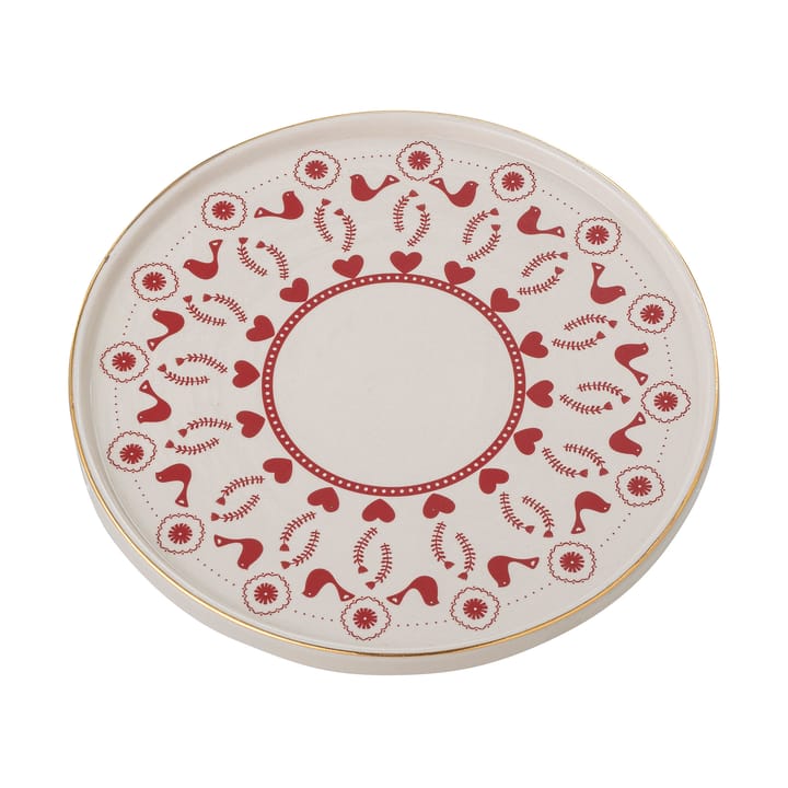 Jolly stoneware cake plate Ø26 cm - White-red - Bloomingville