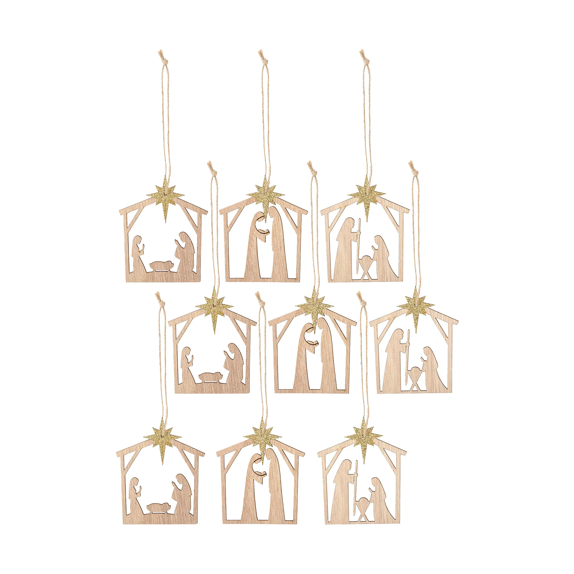 Jonan Christmas tree decorations wood 9 pieces, Nativity scene Bloomingville