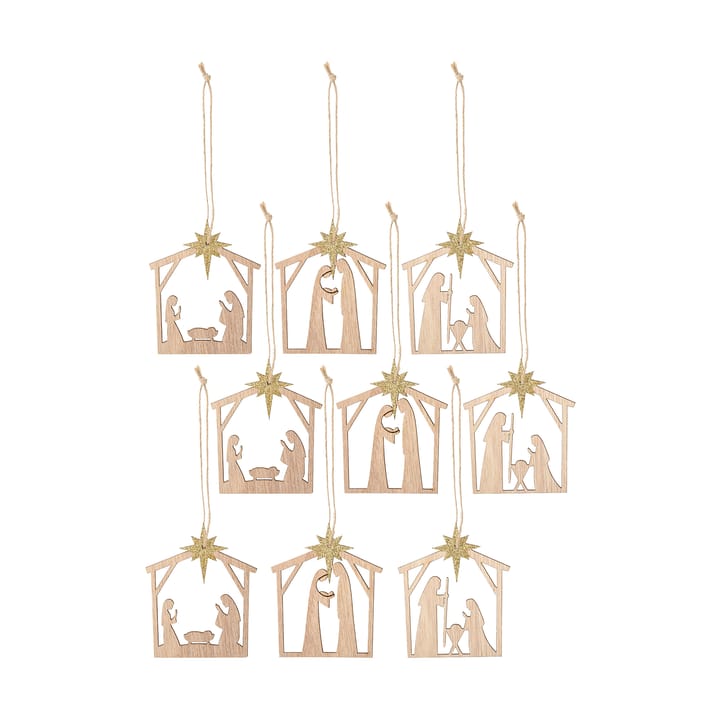 Jonan Christmas tree decorations wood 9 pieces, Nativity scene Bloomingville
