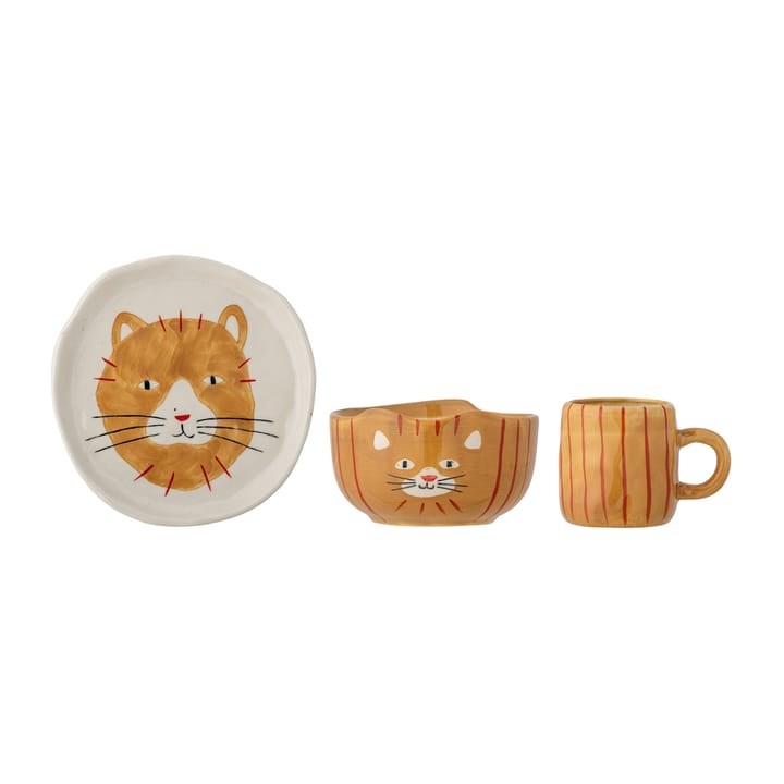 Kittie children's dinnerware stoneware 3 pieces - Cat - Bloomingville