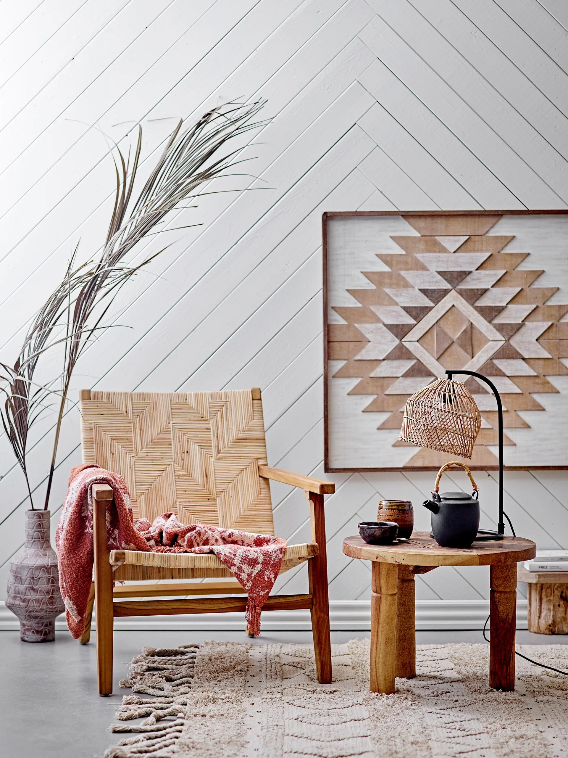 Leia table lamp rattan, Natural-black Bloomingville