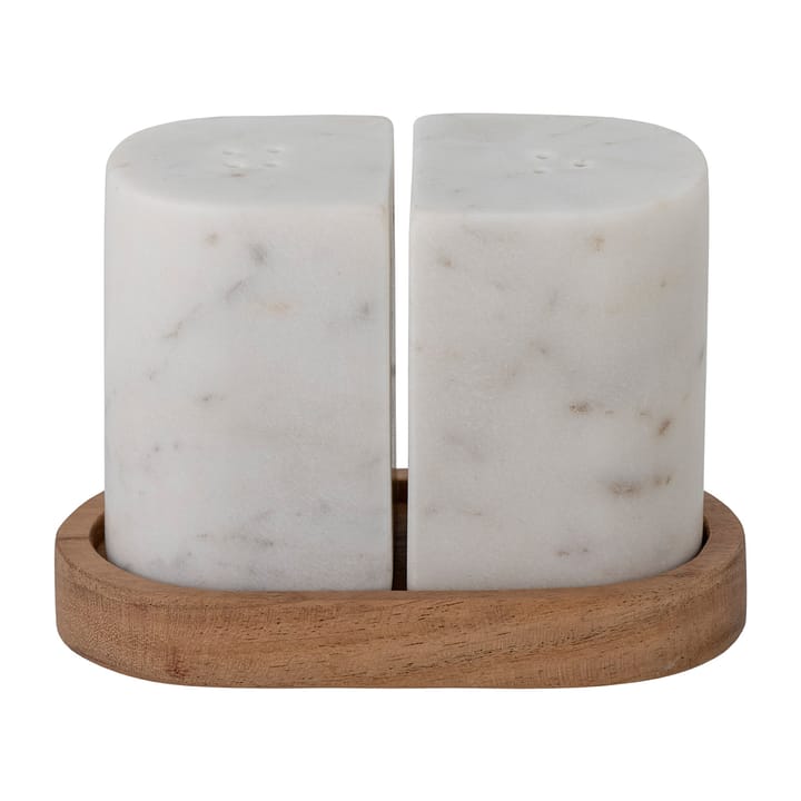 Manola salt- and pepper cellar with saucer - White marble-wood - Bloomingville