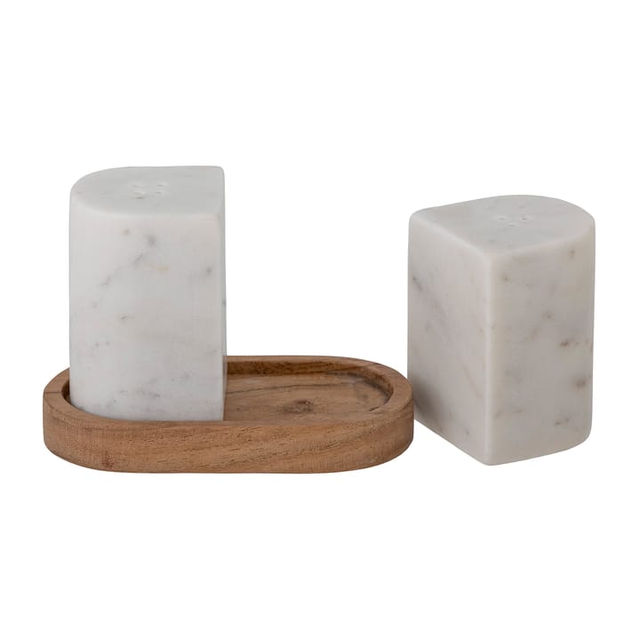 Manola salt- and pepper cellar with saucer - White marble-wood - Bloomingville