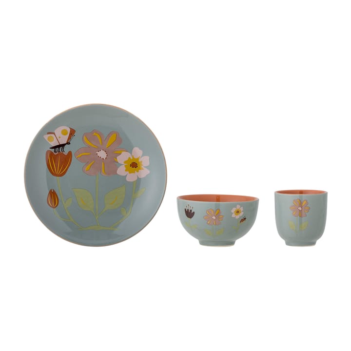 Meadow children's dinnerware stoneware 3 pieces - Flowers - Bloomingville