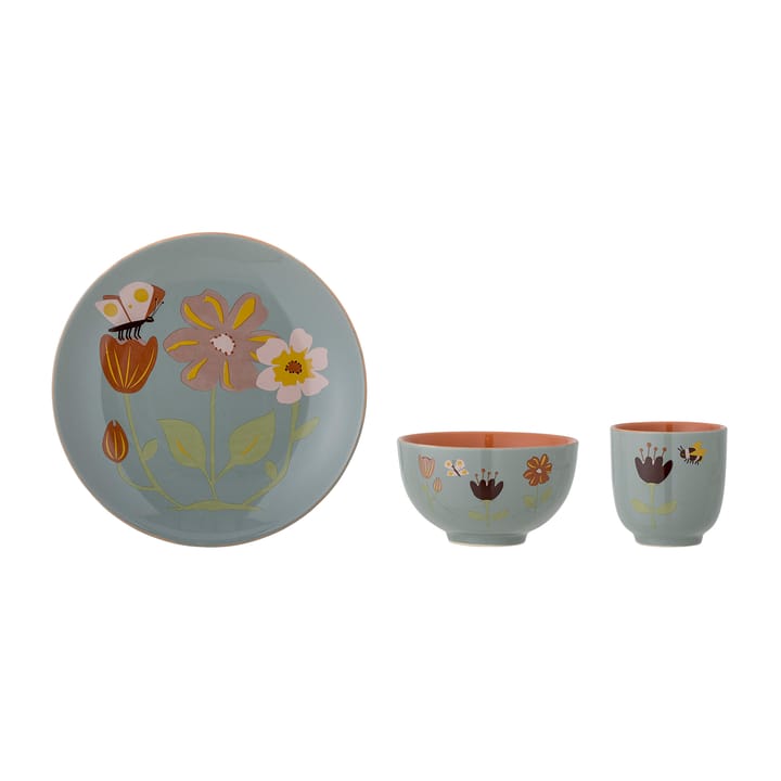 Meadow children's dinnerware stoneware 3 pieces - Flowers - Bloomingville