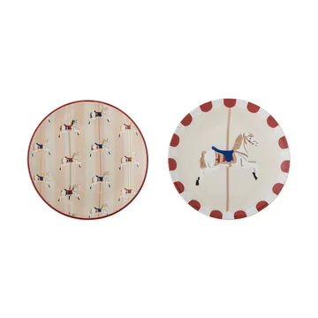 Merry-go-round plate Ø16 cm 2 pieces - Beige-red - Bloomingville
