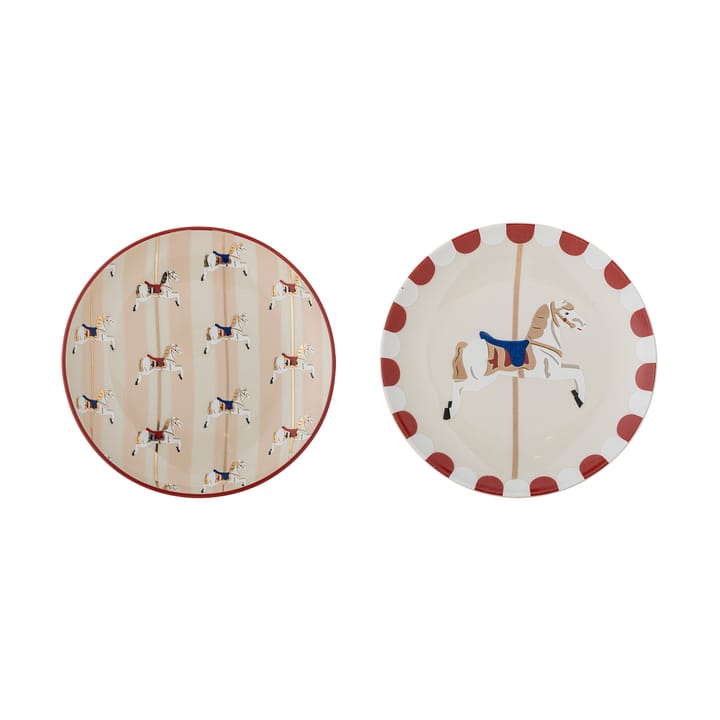 Merry-go-round plate Ø16 cm 2 pieces - Beige-red - Bloomingville