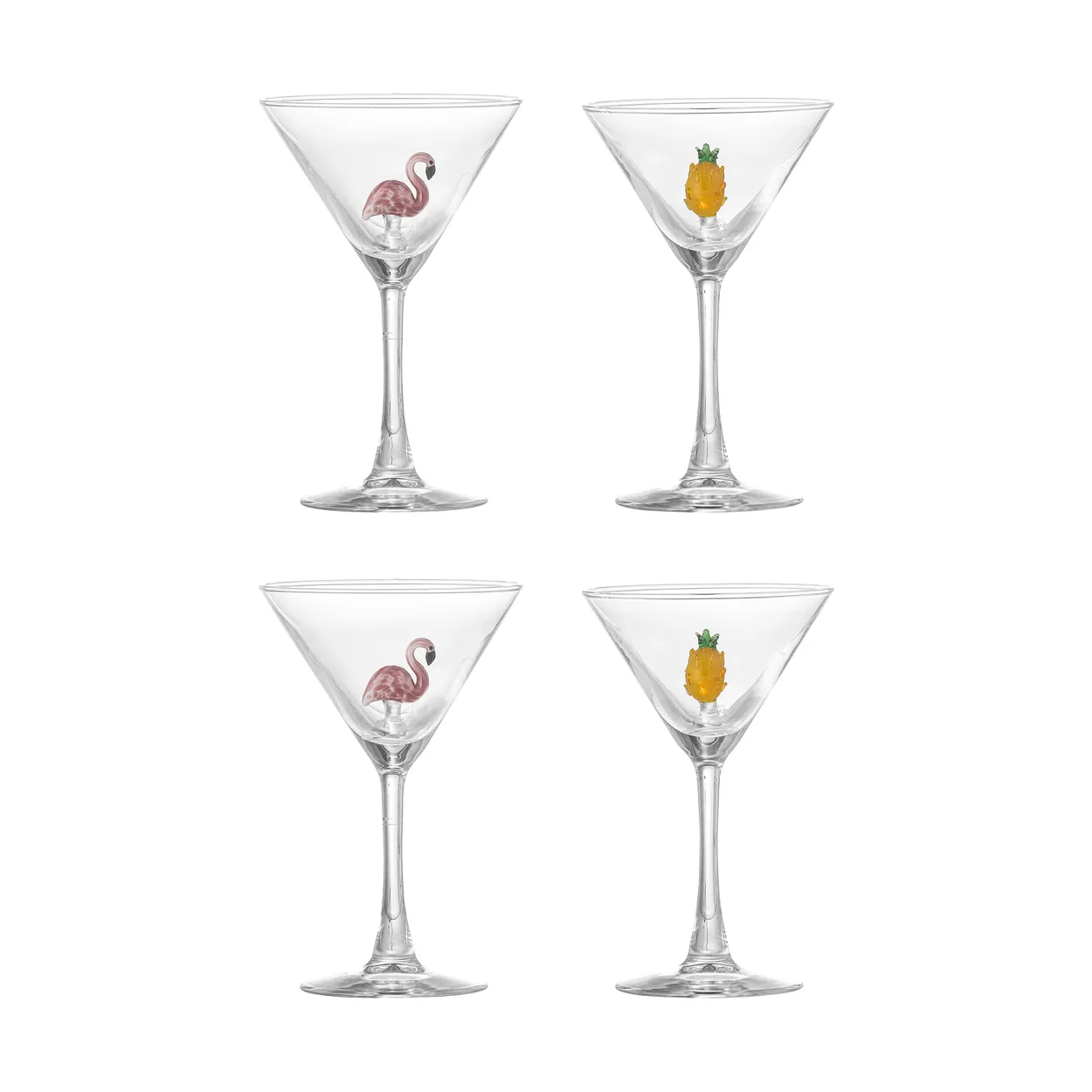 Bloomingville Misa cocktail glass 17 cl 4 pieces Clear-flamingo, clear-pineapple
