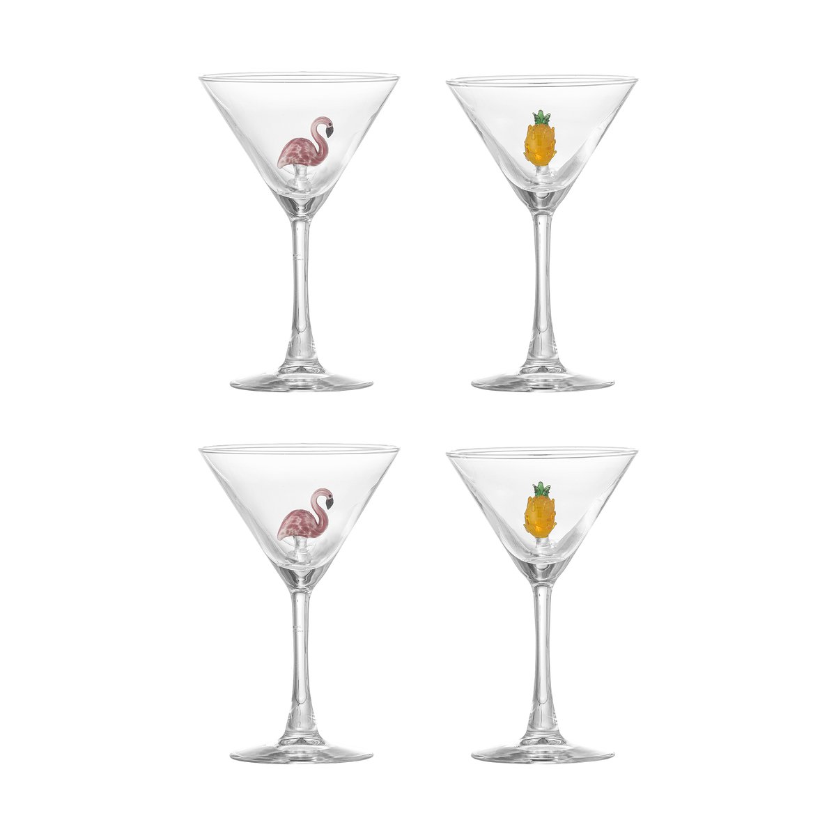 Bloomingville Misa cocktail glass 17 cl 4 pieces Clear-flamingo, clear-pineapple