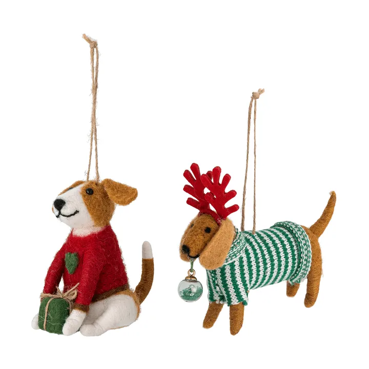 Monty Christmas ornaments - Red-green, 2 parts, 12 cm - Bloomingville
