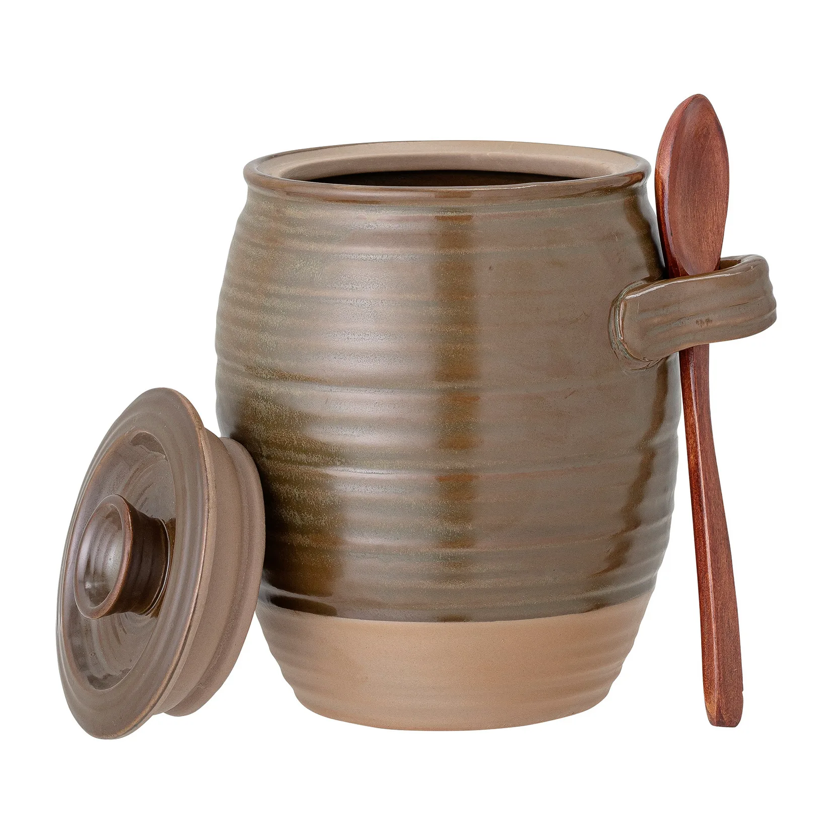 Moss storage jar with lid and spoon 14 cm, Green-brown Bloomingville