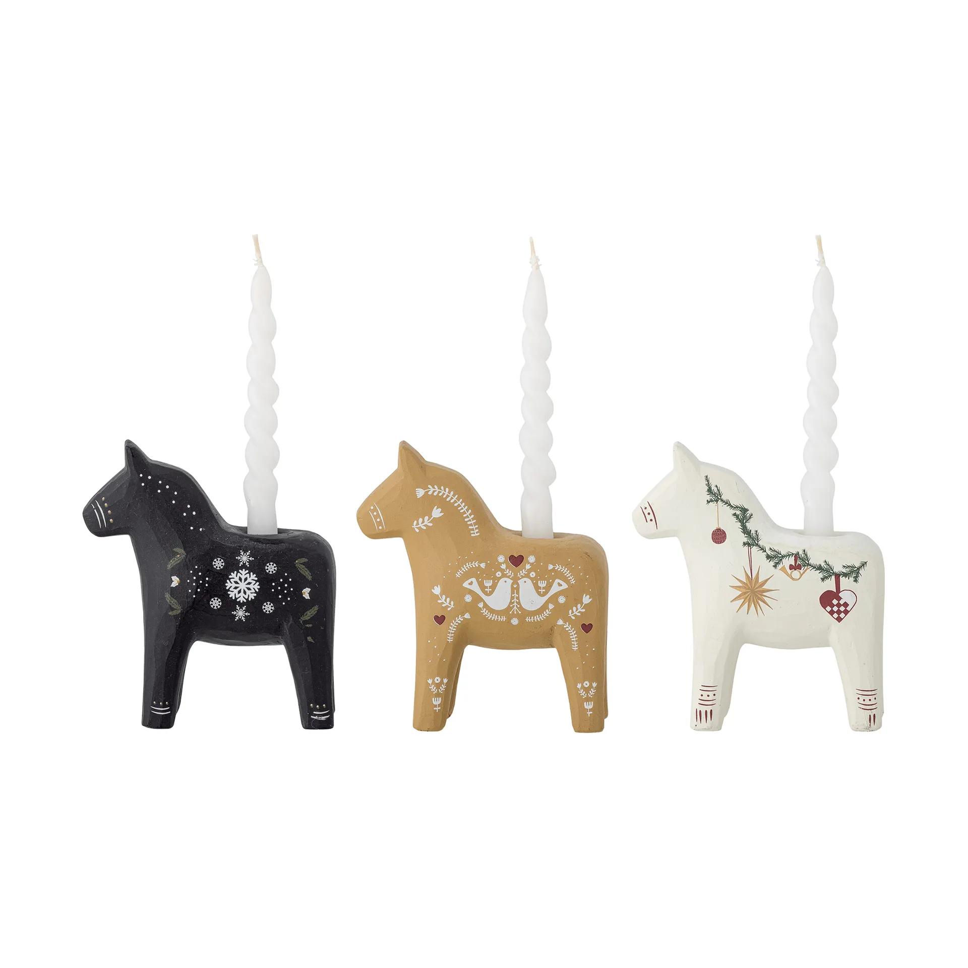 Number candle holder, Black-brown-white, 3 pieces, 10 cm Bloomingville