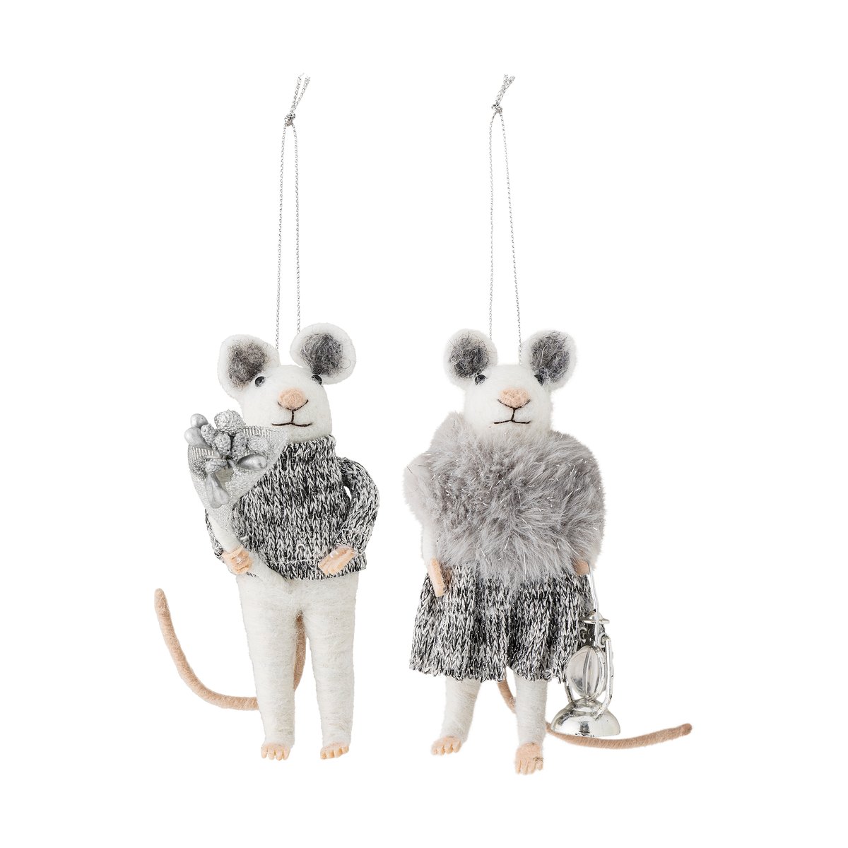 Bloomingville Peo Christmas ornament mouse 2 pieces White-grey