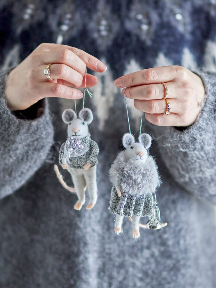 Peo Christmas ornament mouse 2 pieces, White-grey Bloomingville