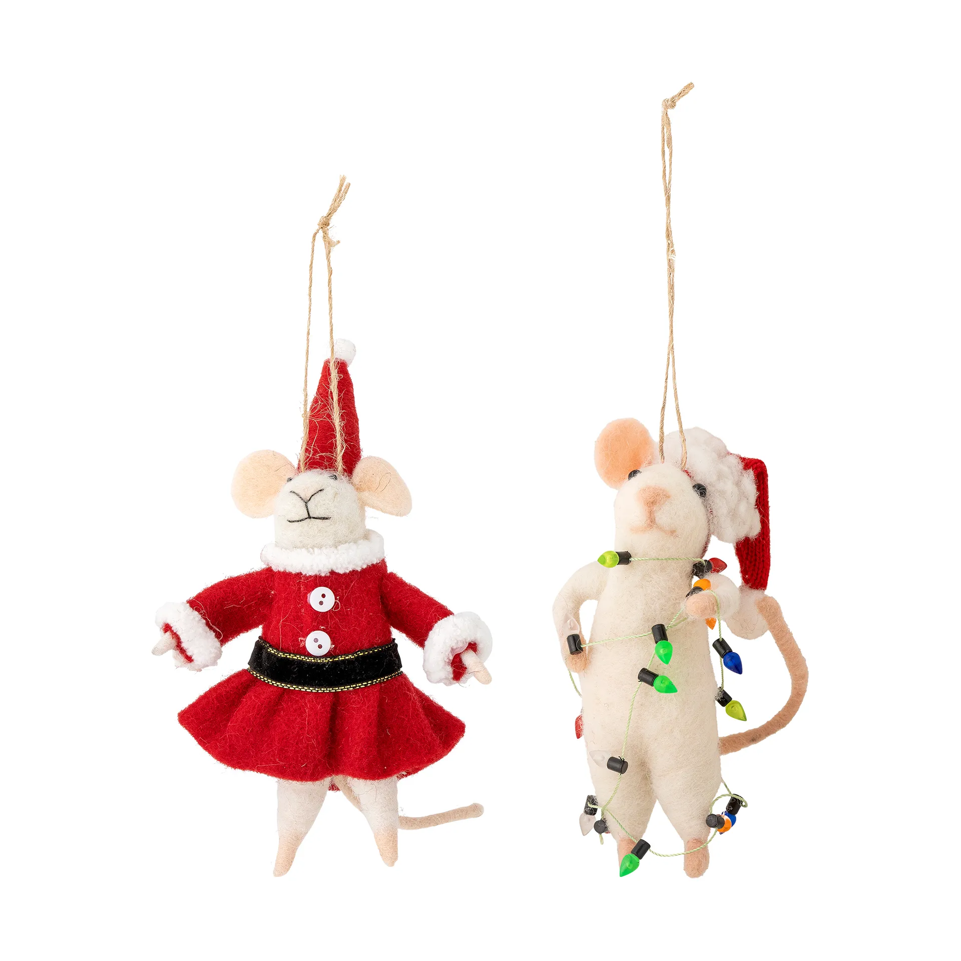 Peo Christmas ornament mouse 2 pieces, White-red Bloomingville